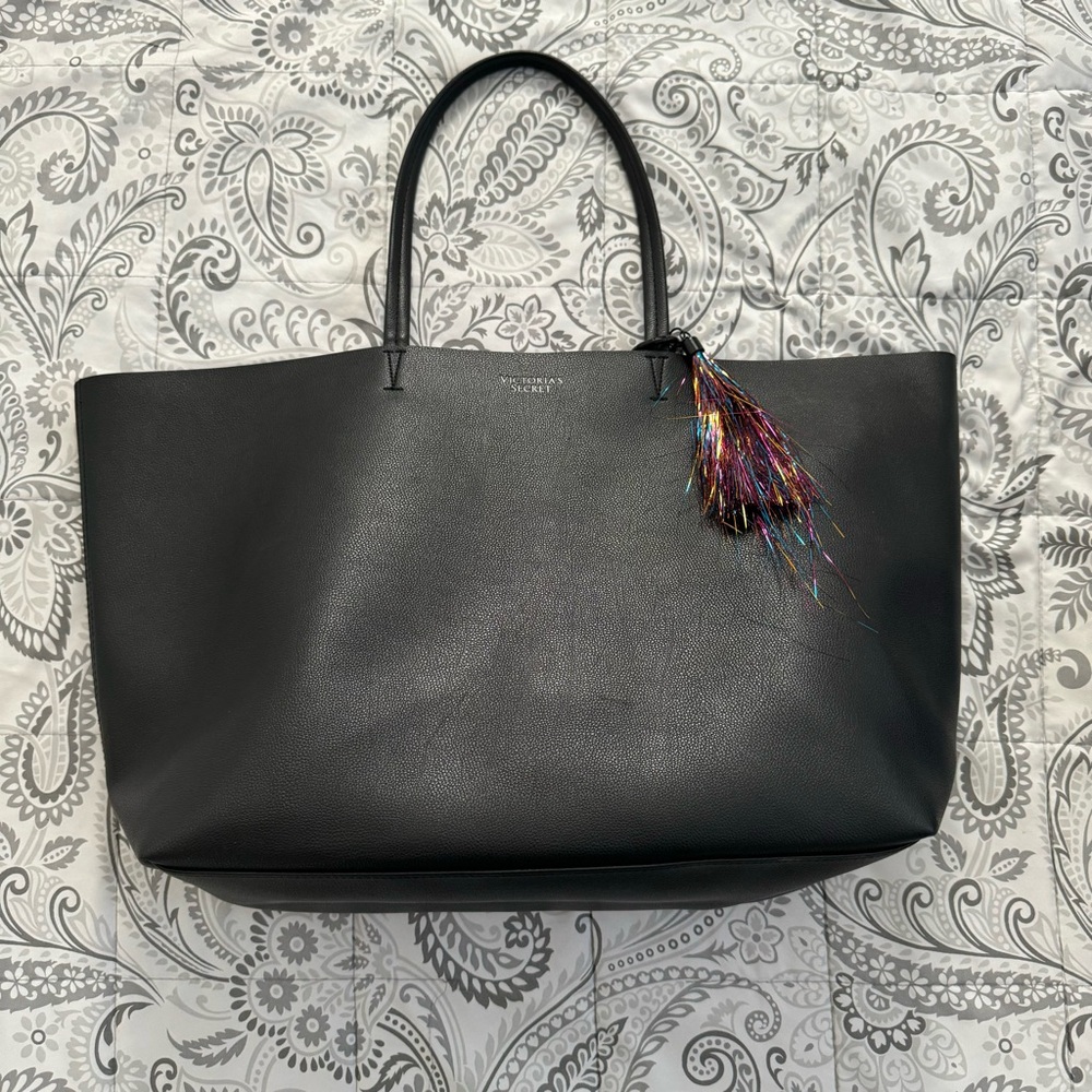 Victorias Secret Black Large Tote Bag 2016 With Metallic Tassle